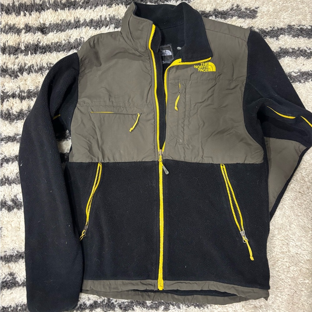 The North Face Men's Olive and Black Jacket with Yellow Trim